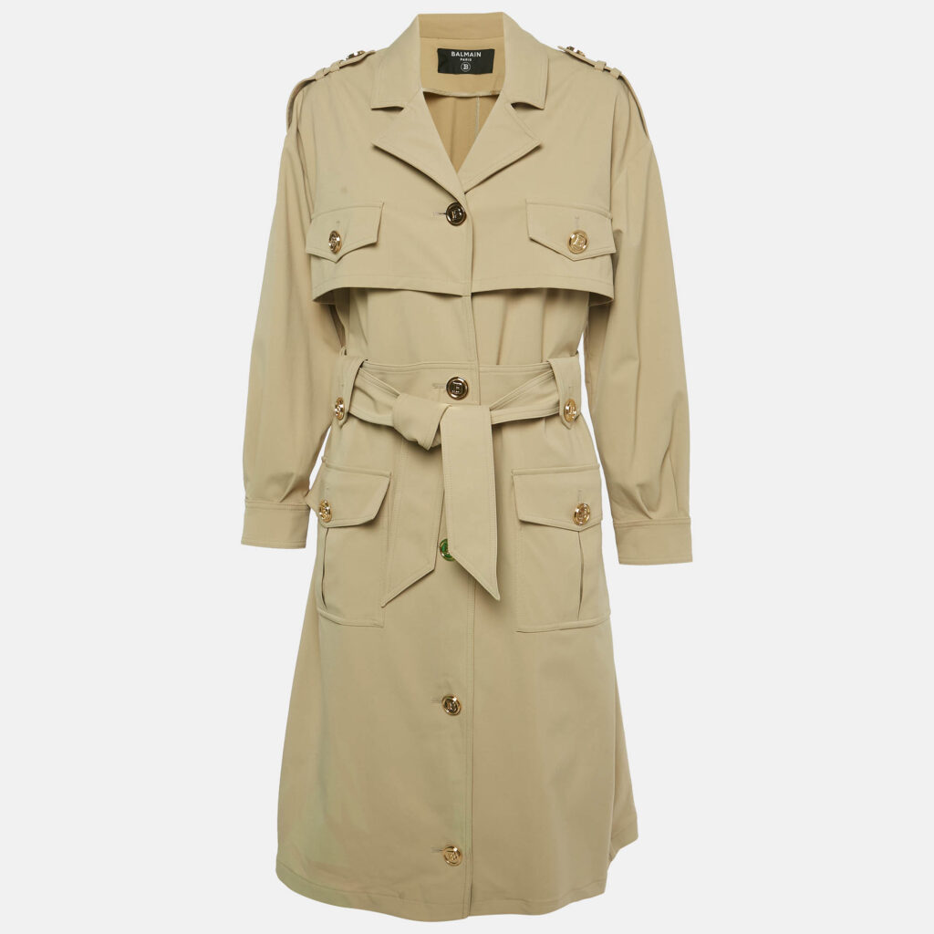 Balmain Beige Gabardine Belted Trench Coat S Balmain Beige Gabardine Belted Trench Coat S