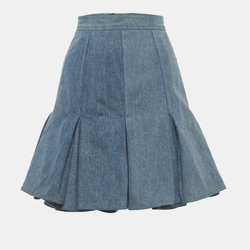 Balmain Blue Pleated Denim Mini Skirt S Balmain Blue Pleated Denim Mini Skirt S