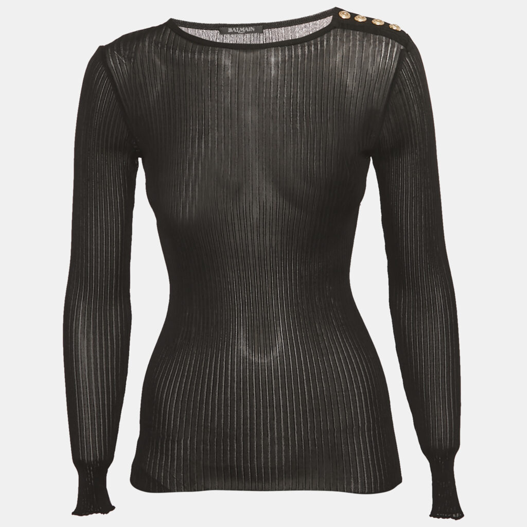 Balmain Black Rib Knit Long Sleeve Top S Balmain Black Rib Knit Long Sleeve Top S