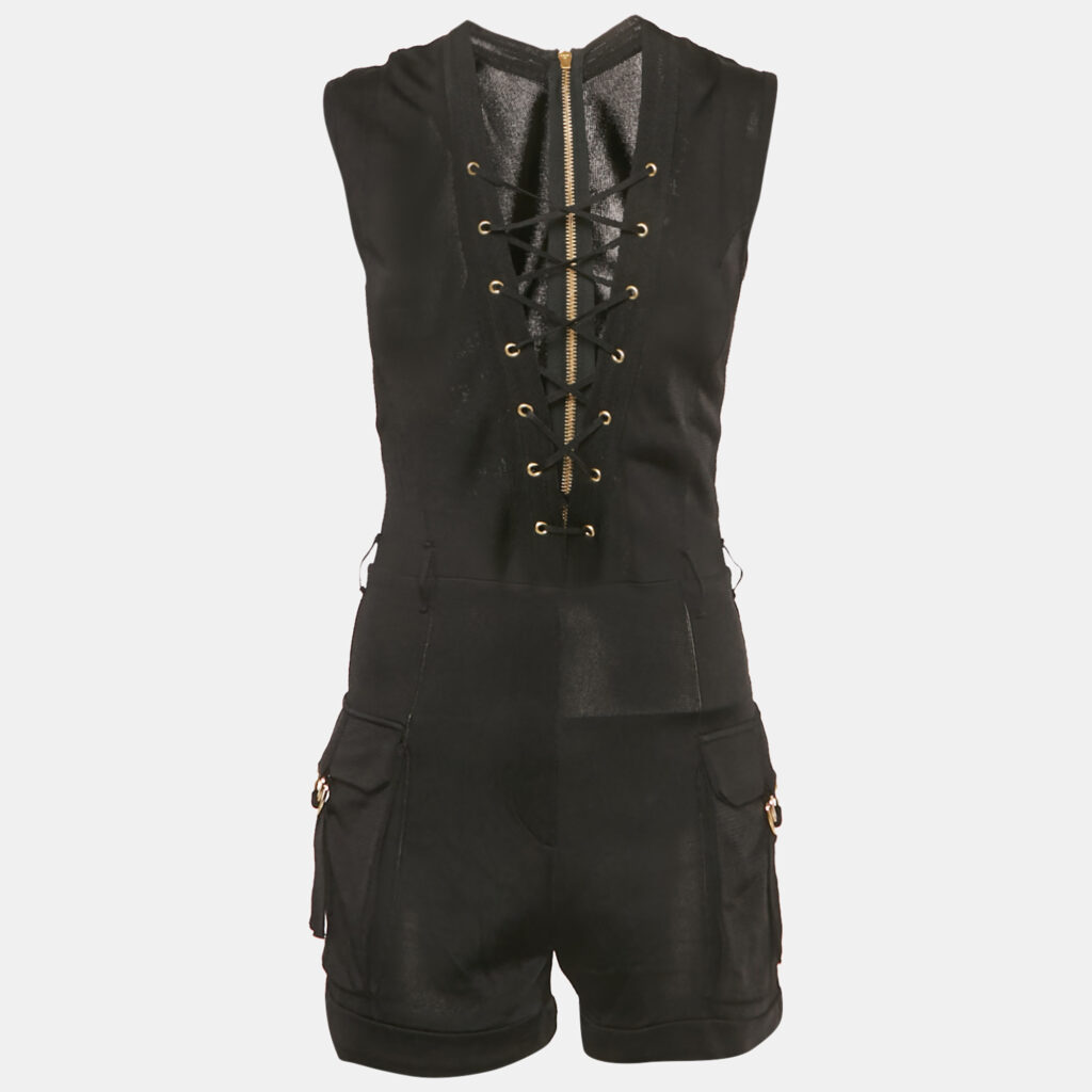Balmain Black Knit Lace-Up Jumpsuit S