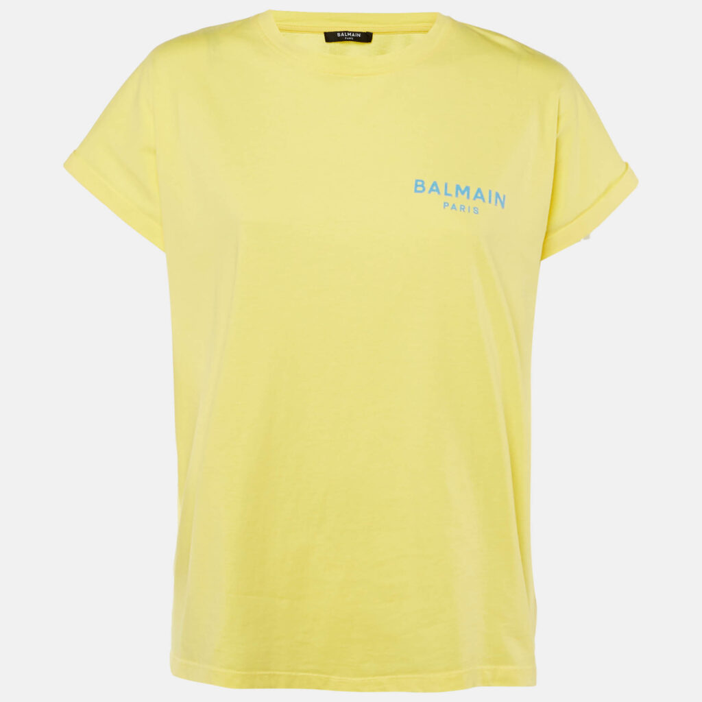 Balmain Yellow Logo Printed Cotton Knit T-Shirt M Balmain Yellow Logo Printed Cotton Knit T-Shirt M