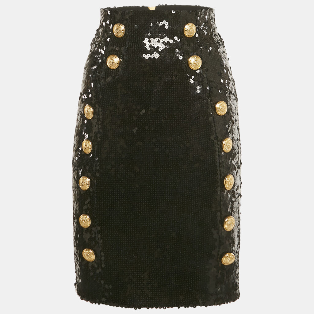 Balmain Black Sequin Button Detail Mini Skirt M Balmain Black Sequin Button Detail Mini Skirt M