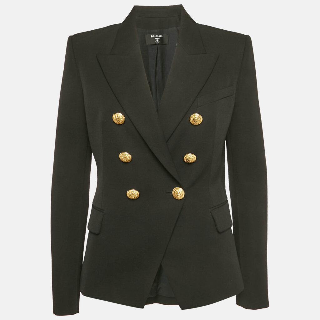 Balmain Black Wool Double Breasted Blazer L Balmain Black Wool Double Breasted Blazer L