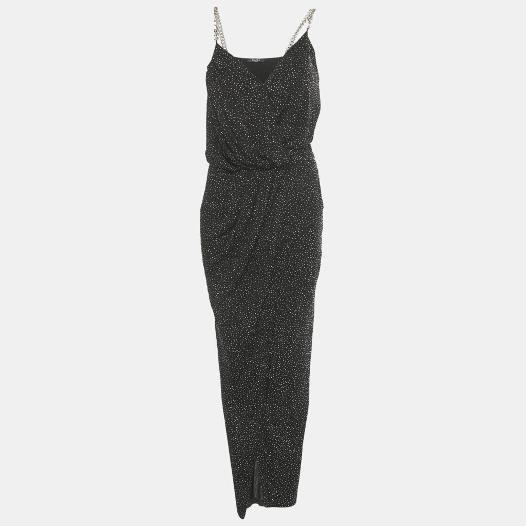 Balmain Black Studded Jersey Metallic Strap Maxi Dress S Balmain Black Studded Jersey Metallic Strap Maxi Dress S