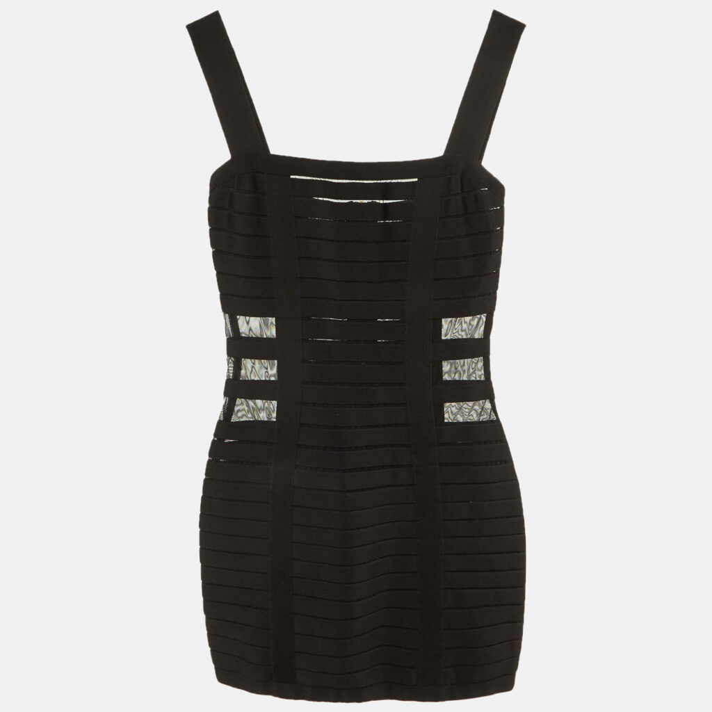 luxury-women-balmain-used-clothes-p1243853-002-1.jpg Balmain Black Jersey Mesh Detail Bandage Mini Dress S
