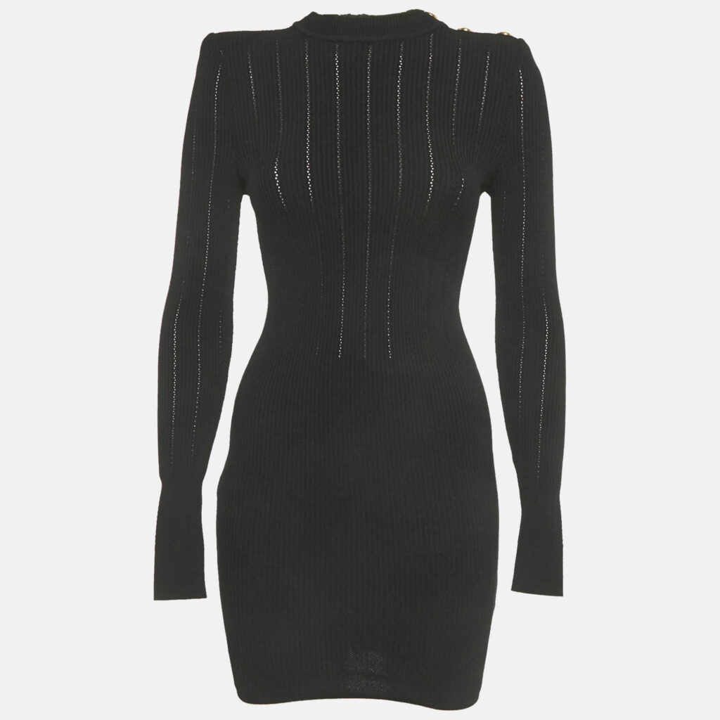 Balmain Black Stretch Knit Zip UP Mini Dress S Balmain Black Stretch Knit Zip UP Mini Dress S