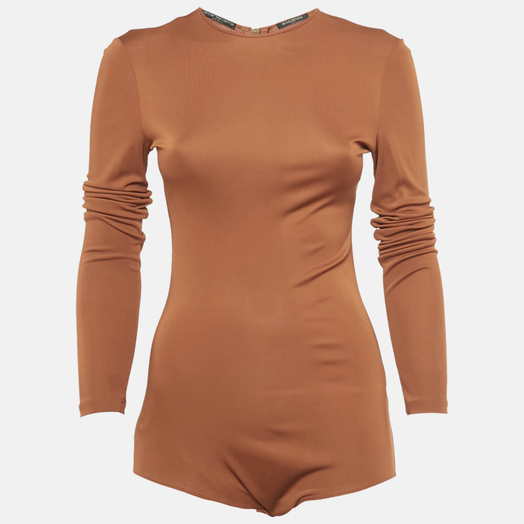 Balmain Brown Jersey Long Sleeve Bodysuit S Balmain Brown Jersey Long Sleeve Bodysuit S