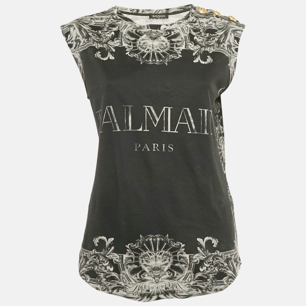 Balmain Black Print Cotton Sleeveless Top M Balmain Black Print Cotton Sleeveless Top M
