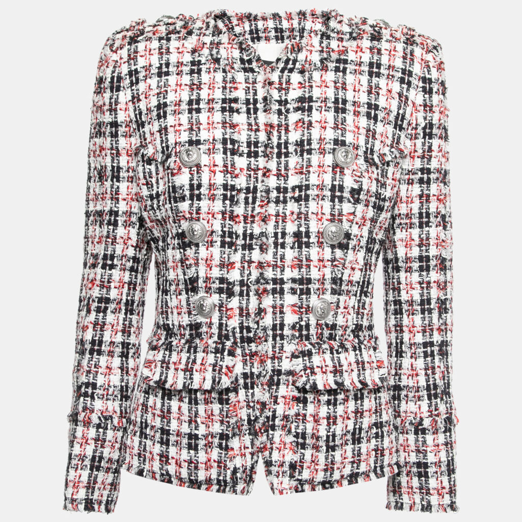 luxury-women-balmain-used-clothes-p757232-001-1.jpg Balmain Black & Red Tweed Button Embellished Jacket M