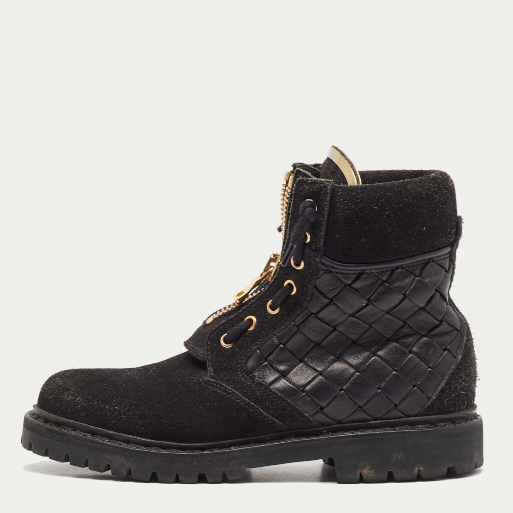 Balmain Black Leather and Suede Taiga Combat Boots Size 37 Balmain Black Leather and Suede Taiga Combat Boots Size 37