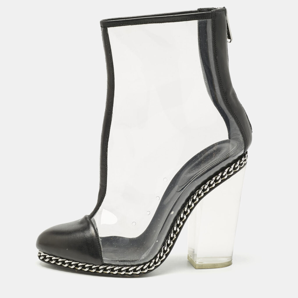 Balmain Black/Transparent Leather And PVC Cap Toe Ankle Length Boots Size 39 Balmain Black/Transparent Leather And PVC Cap Toe Ankle Length Boots Size 39