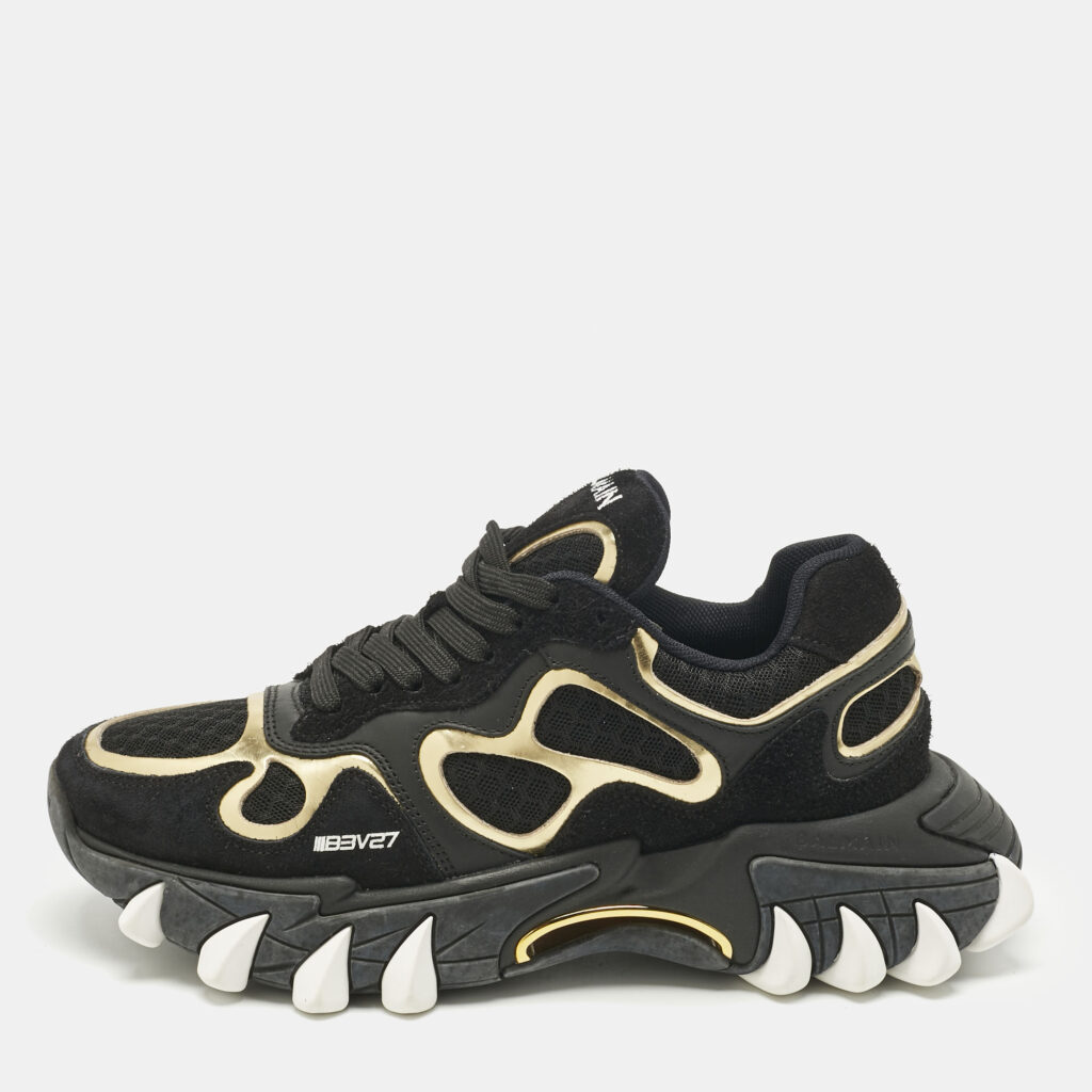 Balmain Black/Gold Leather and Suede B-East Lace Up Sneakers Size 37 Balmain Black/Gold Leather and Suede B-East Lace Up Sneakers Size 37