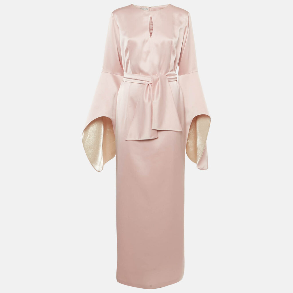 Baruni Pink Satin Sleeve Detail Belted Alchemilla Maxi Dress XL Baruni Pink Satin Sleeve Detail Belted Alchemilla Maxi Dress XL