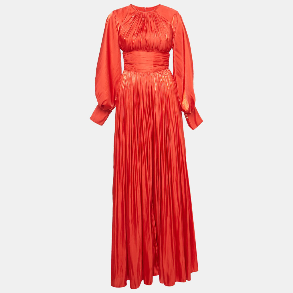 Baruni Red Tafetta Draped Long Sleeve Gown S Baruni Red Tafetta Draped Long Sleeve Gown S