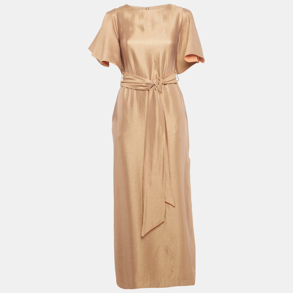 luxury-women-baruni-used-clothes-p1210448-005-1.jpg Baruni Metallic Gold Belted Maxi Dress XS
