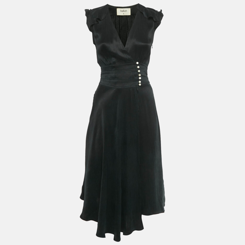 luxury-women-bash-used-clothes-p1234219-002-1.jpg Ba&sh Black Satin Front Slit Midi Dress XS