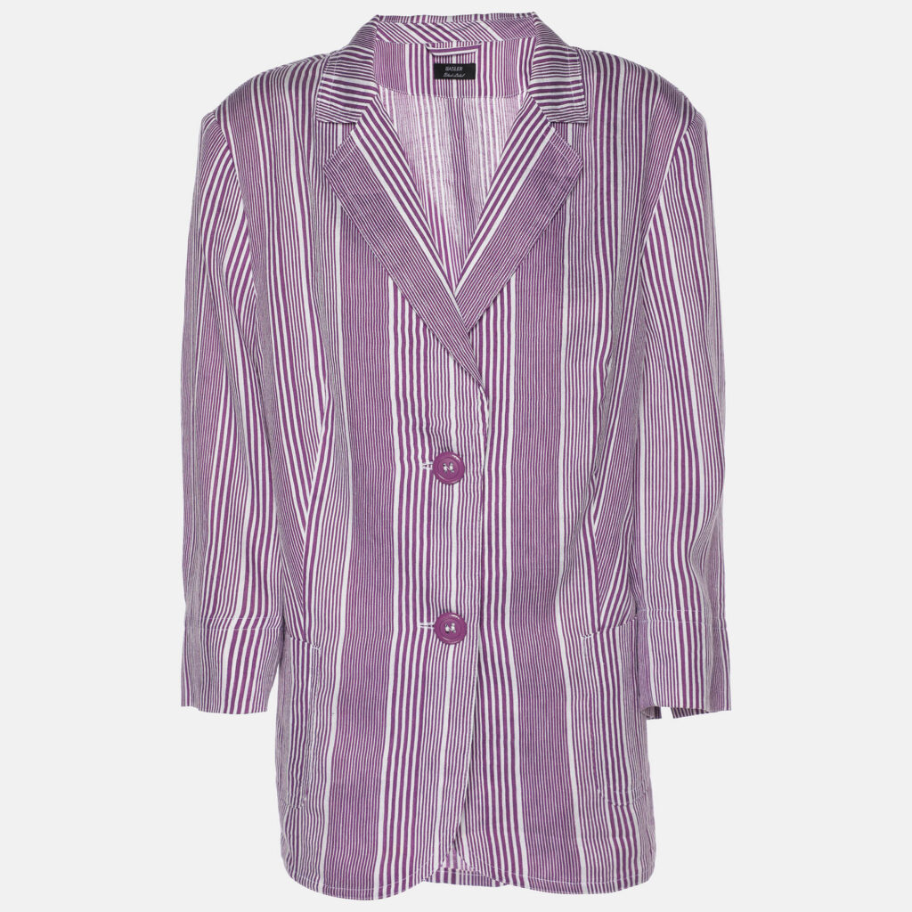 Basler Purple Stripe Linen Blend Single Breasted Blazer L