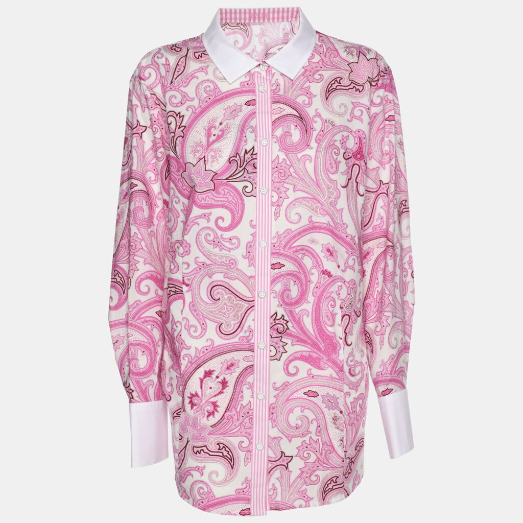 Basler Pink Paisley Print Cotton Blend Long Sleeve Shirt L