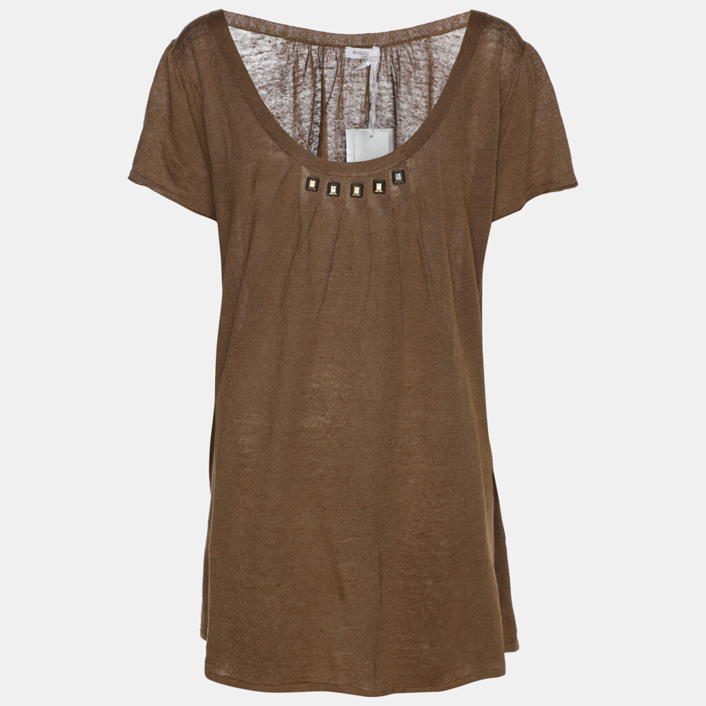 Basler Brown Stretch Knit Glam Rock Embellished Tops L Basler Brown Stretch Knit Glam Rock Embellished Tops L