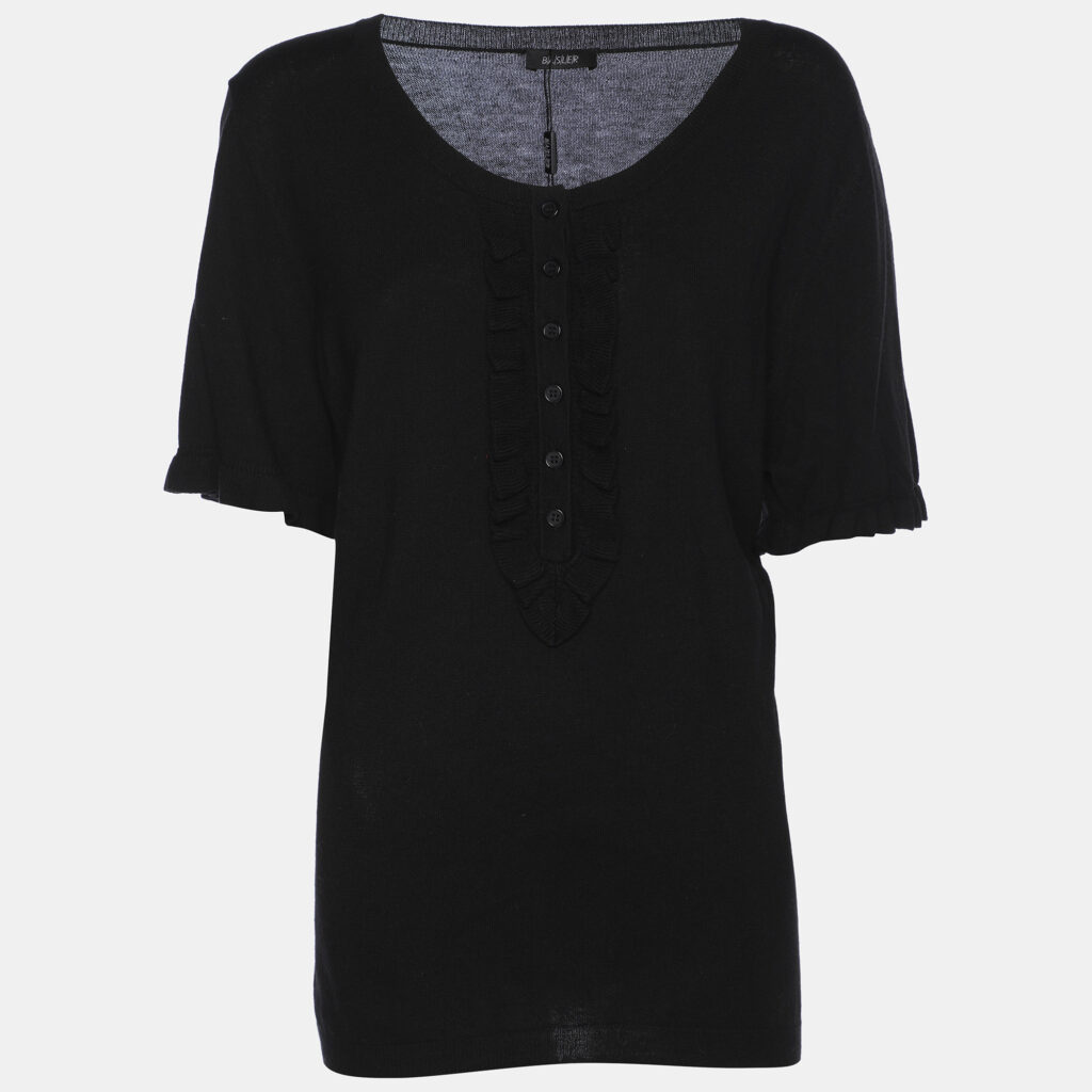 luxury-women-basler-new-clothes-p1186370-001-1.jpg Basler Black Stretch Knit Ruffle Detail Tops XL