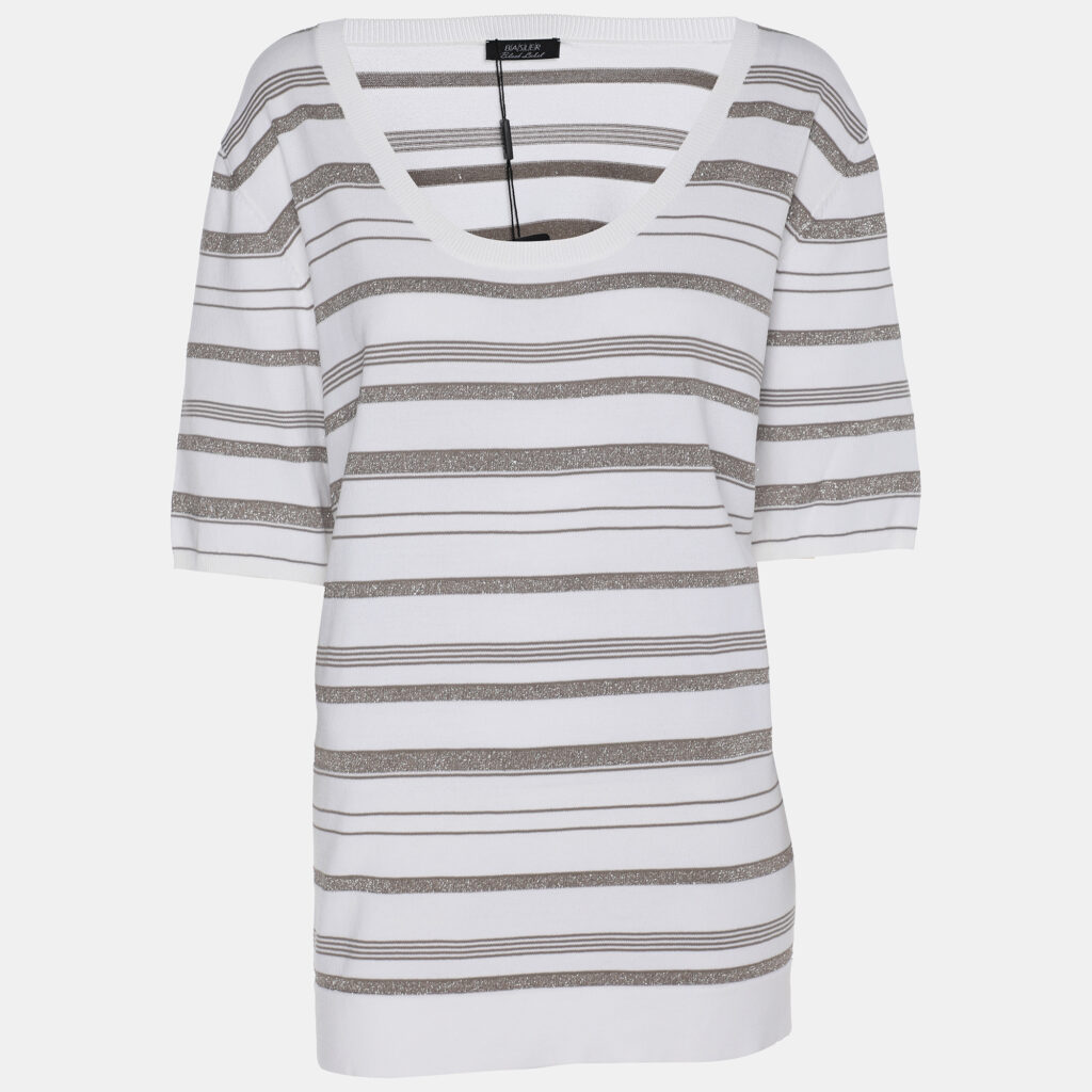 Basler White/Grey Lurex Knit T-Shirt XL Basler White/Grey Lurex Knit T-Shirt XL