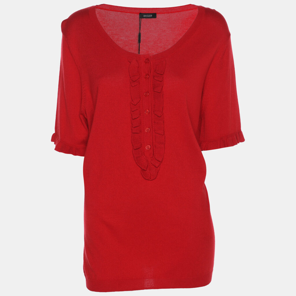 luxury-women-basler-new-clothes-p1186456-002.jpg Basler Red Stretch Knit Ruffle Details Tops XL