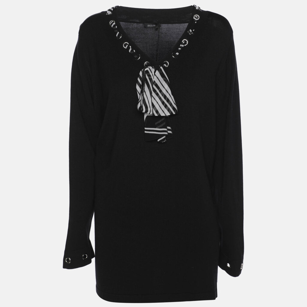 Basler Black Jersey Drawstring Neck Tie Sweatshirt XL Basler Black Jersey Drawstring Neck Tie Sweatshirt XL