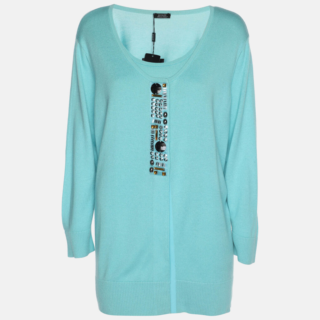 luxury-women-basler-new-clothes-p1186823-001.jpg Basler Turquoise Stretch Knit Full Sleeve Shrug XL