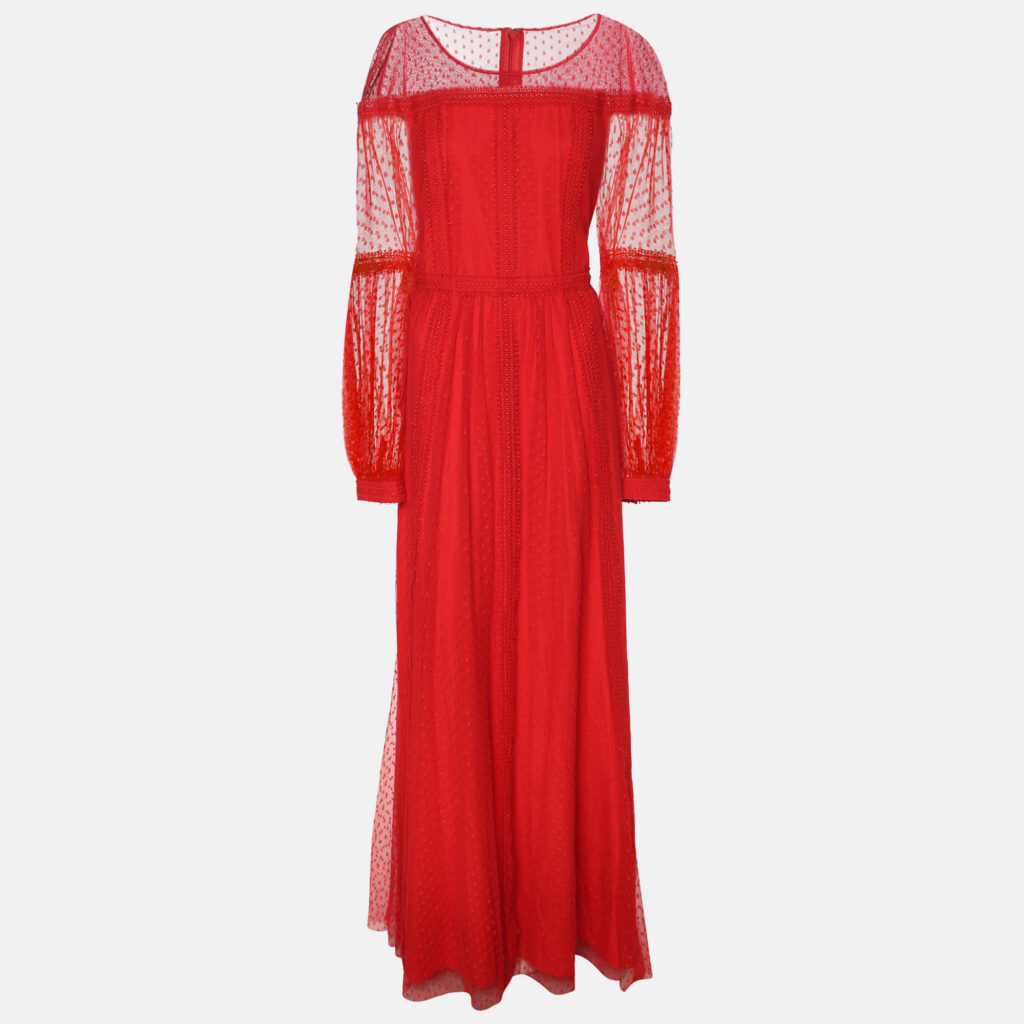 BCBGMAXAZRIA Red Knit Long Sleeve Maxi Dress L