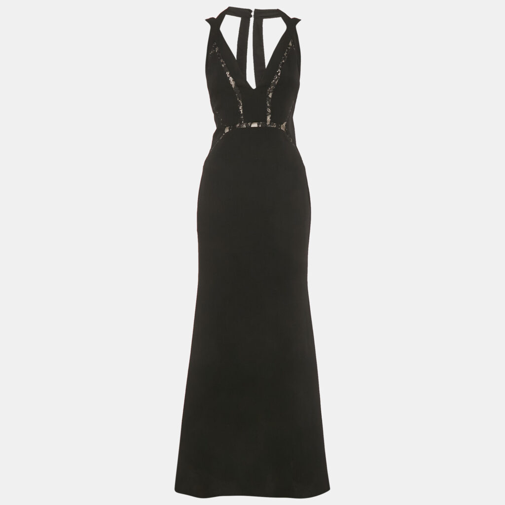 luxury-women-bcbgmaxazria-used-clothes-p1210252-002.jpg BCBCMaxAzria Black Crepe Lace Detail Penelopey Maxi Dress XS