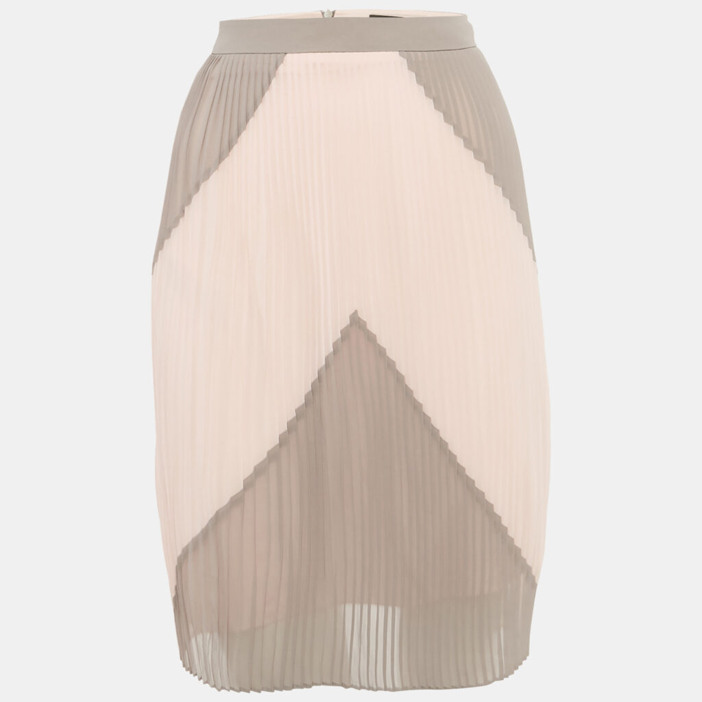 Boss By Hugo Boss Pink/Grey Pleated Chiffon Knee Length Skirt L Boss By Hugo Boss Pink/Grey Pleated Chiffon Knee Length Skirt L