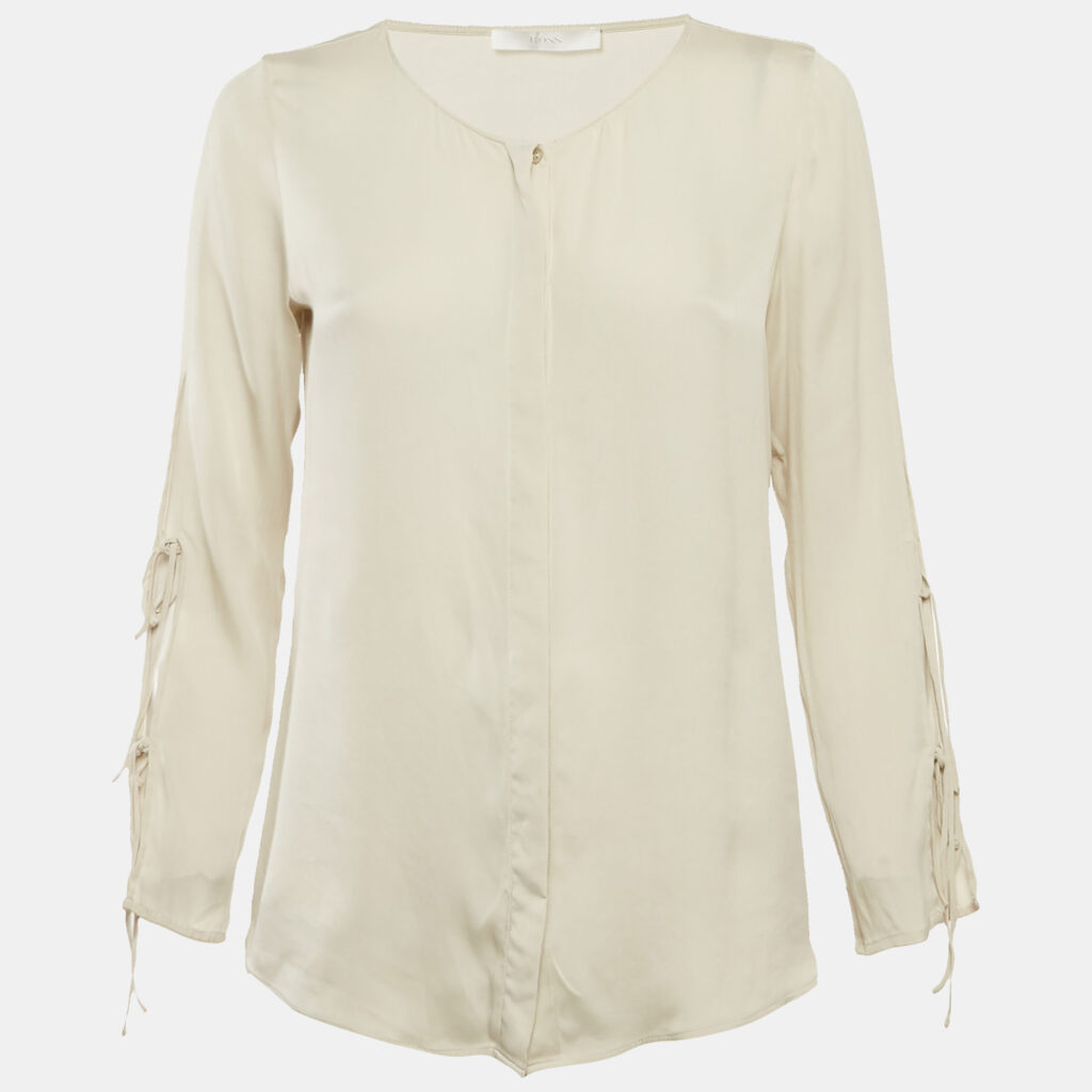 Boss By Hugo Boss Off-White Crepe Button Front Blouse L Boss By Hugo Boss Off-White Crepe Button Front Blouse L