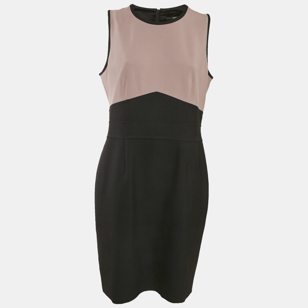 Boss by Hugo Boss Black/Purple Crepe Sleeveless Dalota Short Dress L Boss by Hugo Boss Black/Purple Crepe Sleeveless Dalota Short Dress L