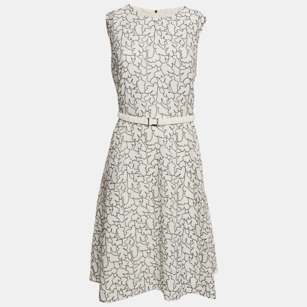 Hugo Boss White Embroidery Crepe Belted Sleeveless Knee-Length Dress L Hugo Boss White Embroidery Crepe Belted Sleeveless Knee-Length Dress L