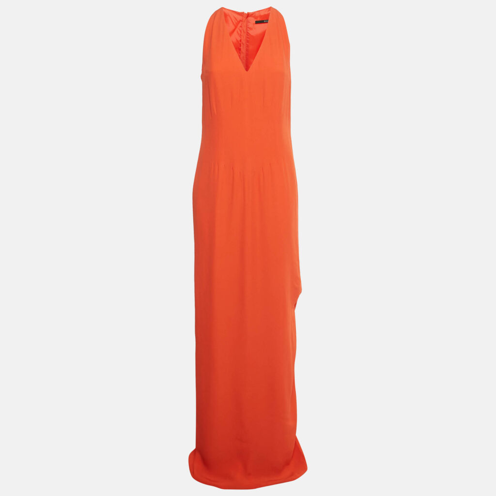 Boss By Hugo Boss Scarlet Red Crepe Side Slit Maxi Dress M Boss By Hugo Boss Scarlet Red Crepe Side Slit Maxi Dress M