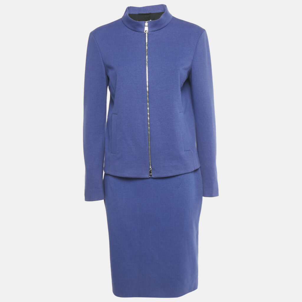 Boss By Hugo Boss Blue Houndstooth Wool Skirt Suit M Boss By Hugo Boss Blue Houndstooth Wool Skirt Suit M