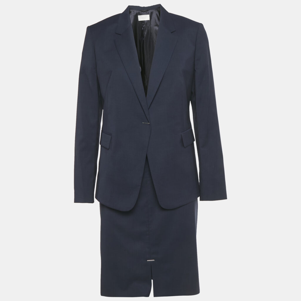 luxury-women-boss-by-hugo-boss-used-clothes-p1247674-002.jpg Boss By Hugo Boss Navy Blue Pattered Wool Blazer & Skirt Set M