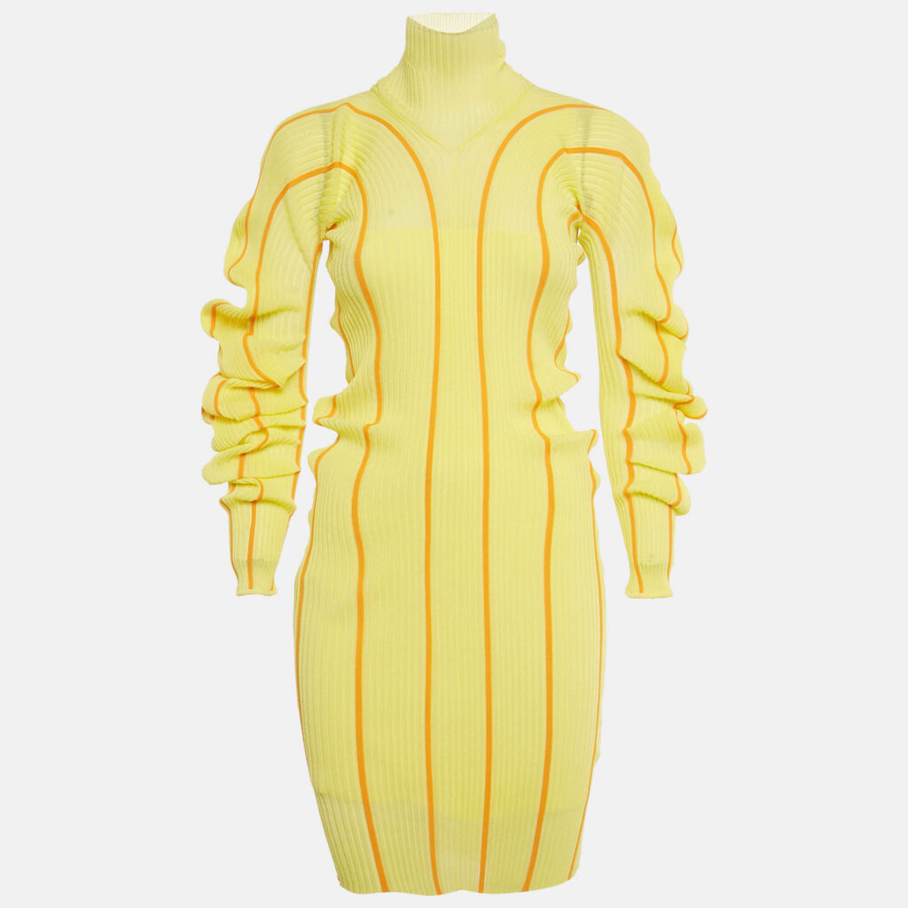 Bottega Veneta Yellow Spiral Stripe Knit Mini Dress S Bottega Veneta Yellow Spiral Stripe Knit Mini Dress S