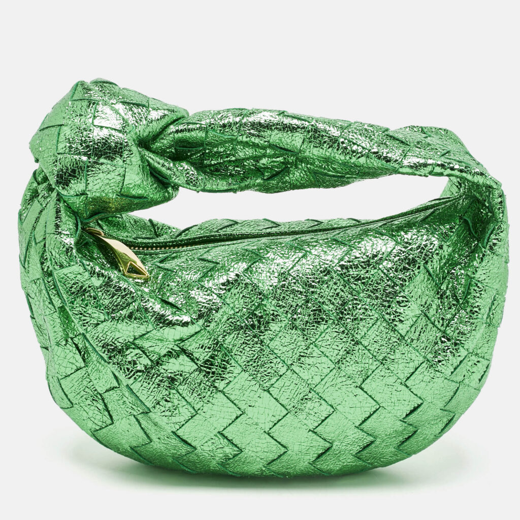 Bottega Veneta Metallic Green Intrecciato Leather Mini Jodie Hobo Bottega Veneta Metallic Green Intrecciato Leather Mini Jodie Hobo