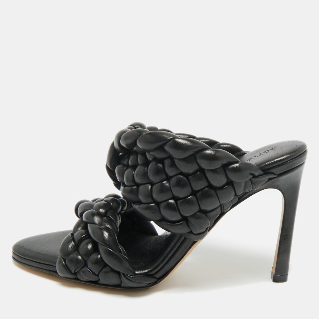 Bottega Veneta Black Intrecciato Leather Curve Slide Sandals Size 35
