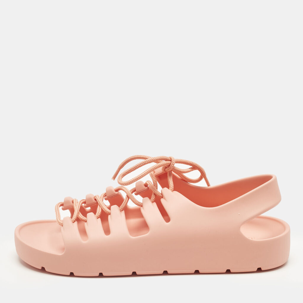 Bottega Veneta Orange Jelly Lace Flat Sandals Size 40