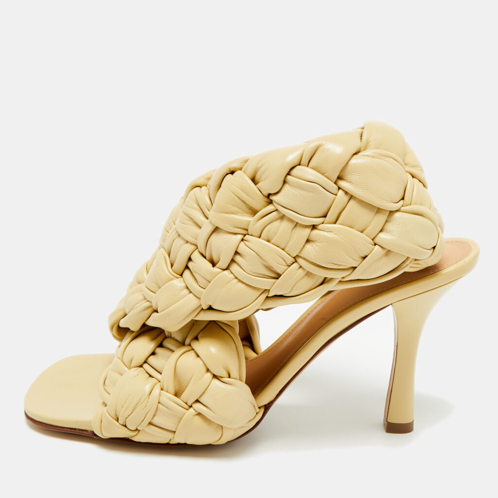 Bottega Veneta Beige Leather Intrecciato Ankle Strap Sandals Size 39