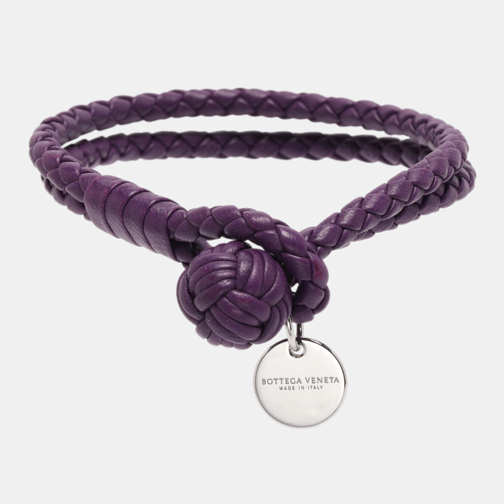 Bottega Veneta Intrecciato Purple Double Knot Leather Bracelet Bottega Veneta Intrecciato Purple Double Knot Leather Bracelet