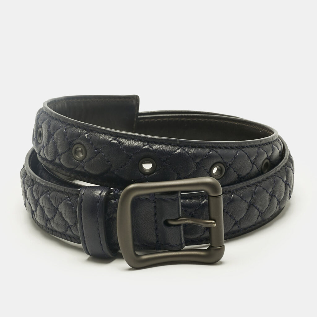 Bottega Veneta Navy Blue Intrecciato Leather Buckle Belt 75CM Bottega Veneta Navy Blue Intrecciato Leather Buckle Belt 75CM