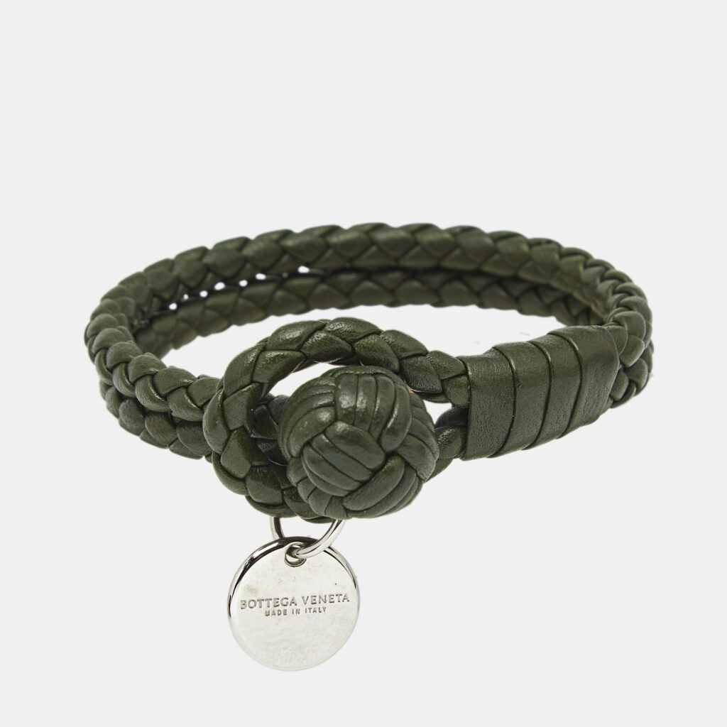 Bottega Veneta Intrecciato Leather Silver Tone Knot Bracelet Bottega Veneta Intrecciato Leather Silver Tone Knot Bracelet