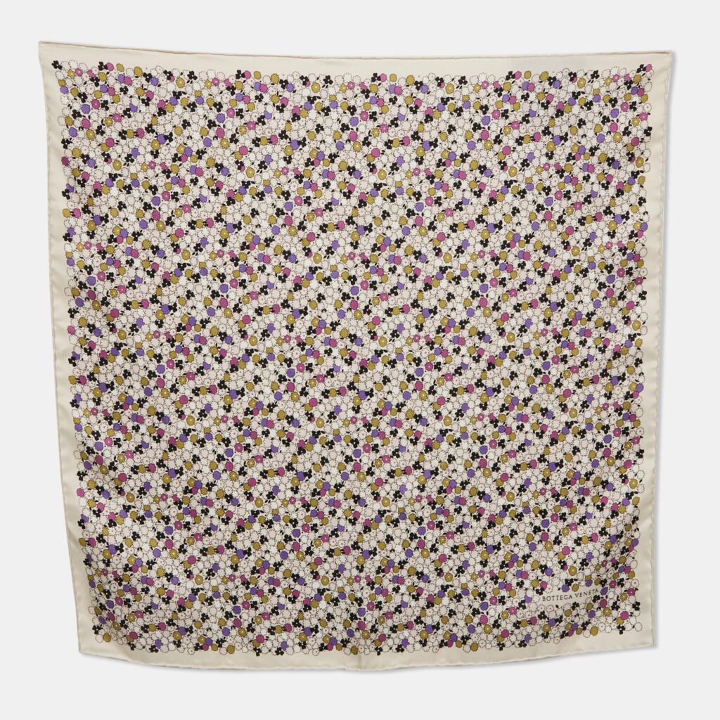 Bottega Veneta White Floral Print Silk Square Scarf Bottega Veneta White Floral Print Silk Square Scarf