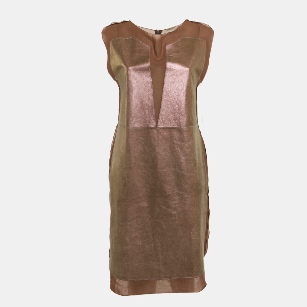 luxury-women-bottega-veneta-used-clothes-p1118041-002-1.jpg Bottega Veneta Brown Leather Round Neck Sleeveless Short Dress S
