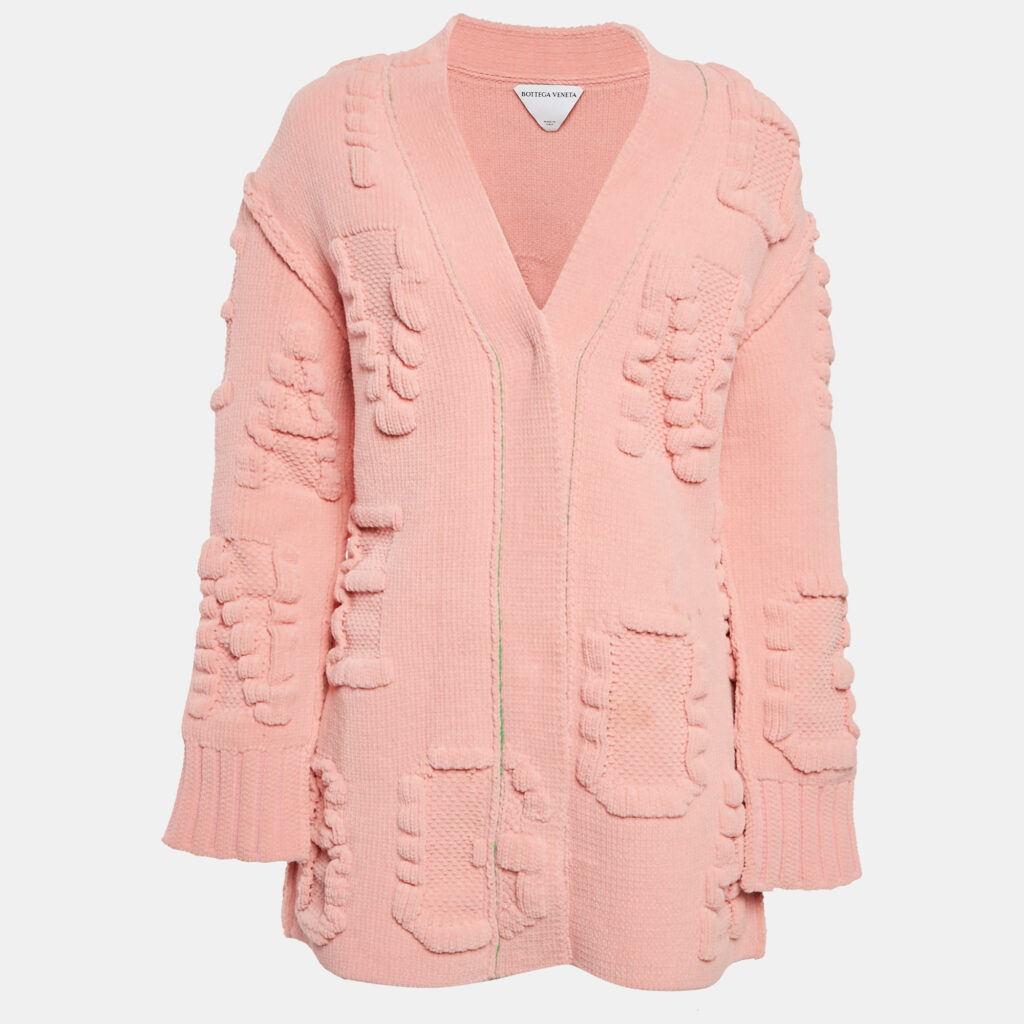 Bottega Veneta Pink Patterned Knit Long Cardigan M Bottega Veneta Pink Patterned Knit Long Cardigan M