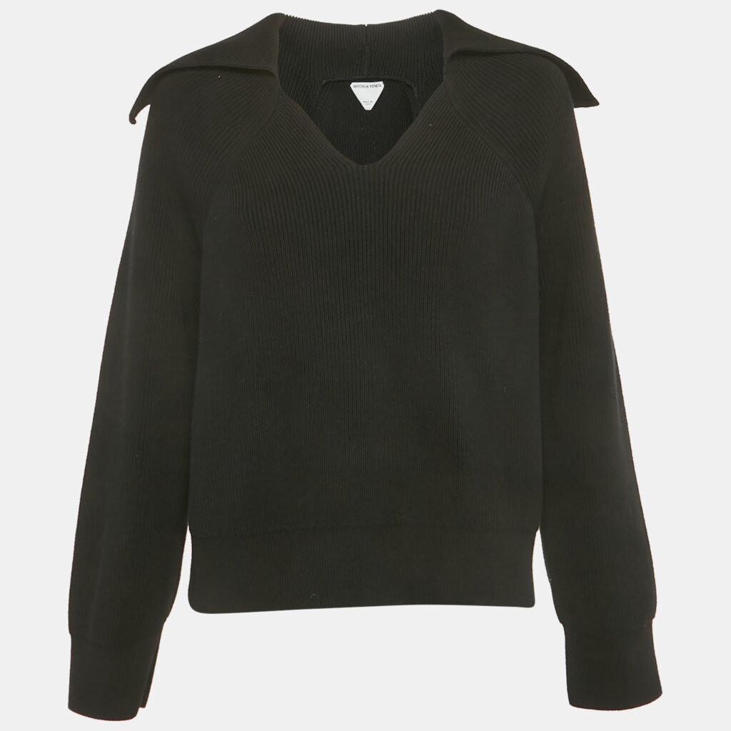 Bottega Veneta Black Rib Knit Collared Jumper M Bottega Veneta Black Rib Knit Collared Jumper M