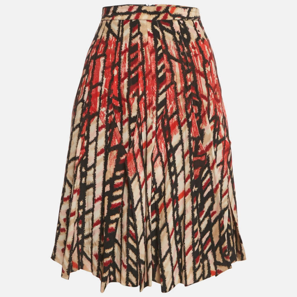 Bottega Veneta Cream/Red Printed Silk Knee-Length Skirt S Bottega Veneta Cream/Red Printed Silk Knee-Length Skirt S